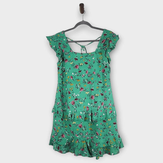 Lottie & Holly Green Floral Boho Tiered Ruffle Mini Dress NWT Size Medium