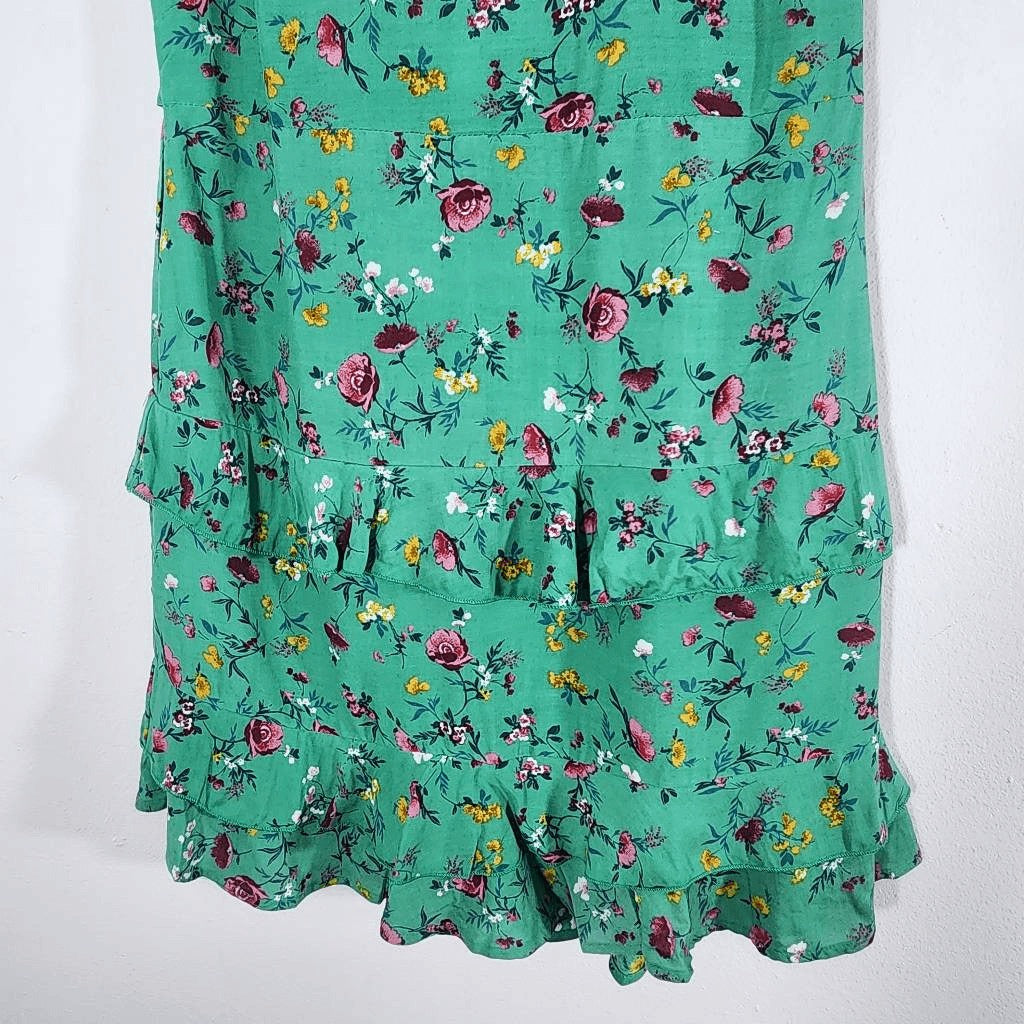 Lottie & Holly Green Floral Boho Tiered Ruffle Mini Dress NWT Size Medium