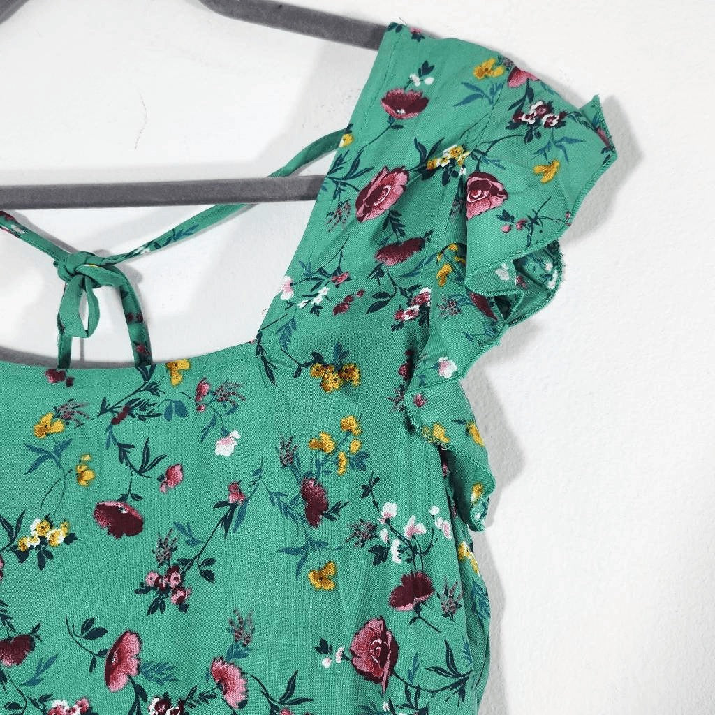 Lottie & Holly Green Floral Boho Tiered Ruffle Mini Dress NWT Size Medium