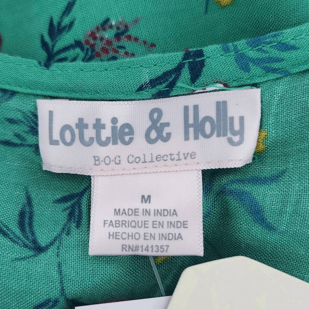 Lottie & Holly Green Floral Boho Tiered Ruffle Mini Dress NWT Size Medium