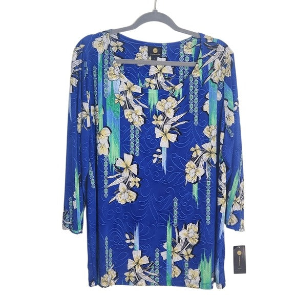 JM Collection Blue Floral Blouse Size 2X NWT