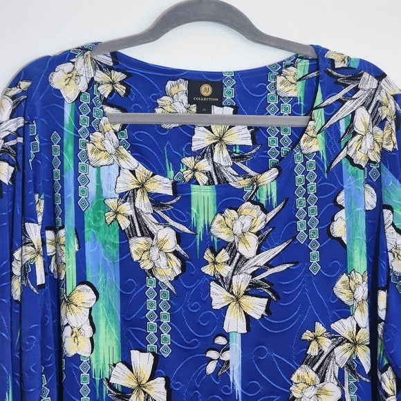 JM Collection Blue Floral Blouse Size 2X NWT