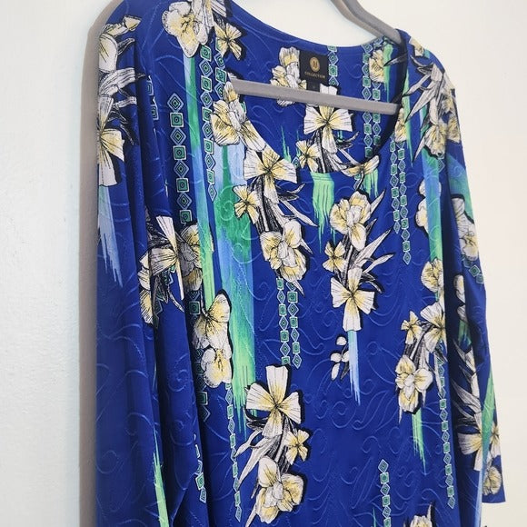JM Collection Blue Floral Blouse Size 2X NWT