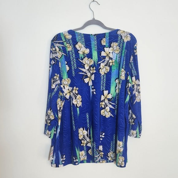JM Collection Blue Floral Blouse Size 2X NWT