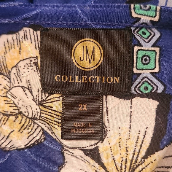 JM Collection Blue Floral Blouse Size 2X NWT