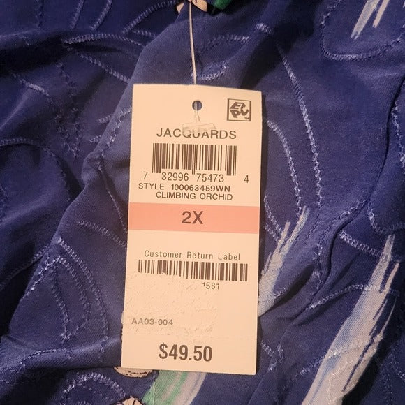 JM Collection Blue Floral Blouse Size 2X NWT