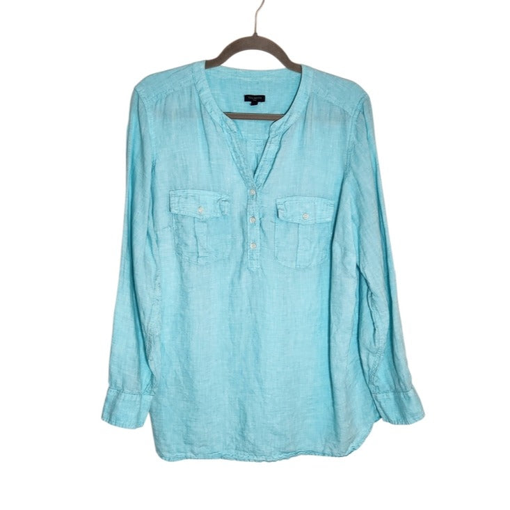 Talbots Half Button-up Aqua Blue Linen Blouse Size 1X