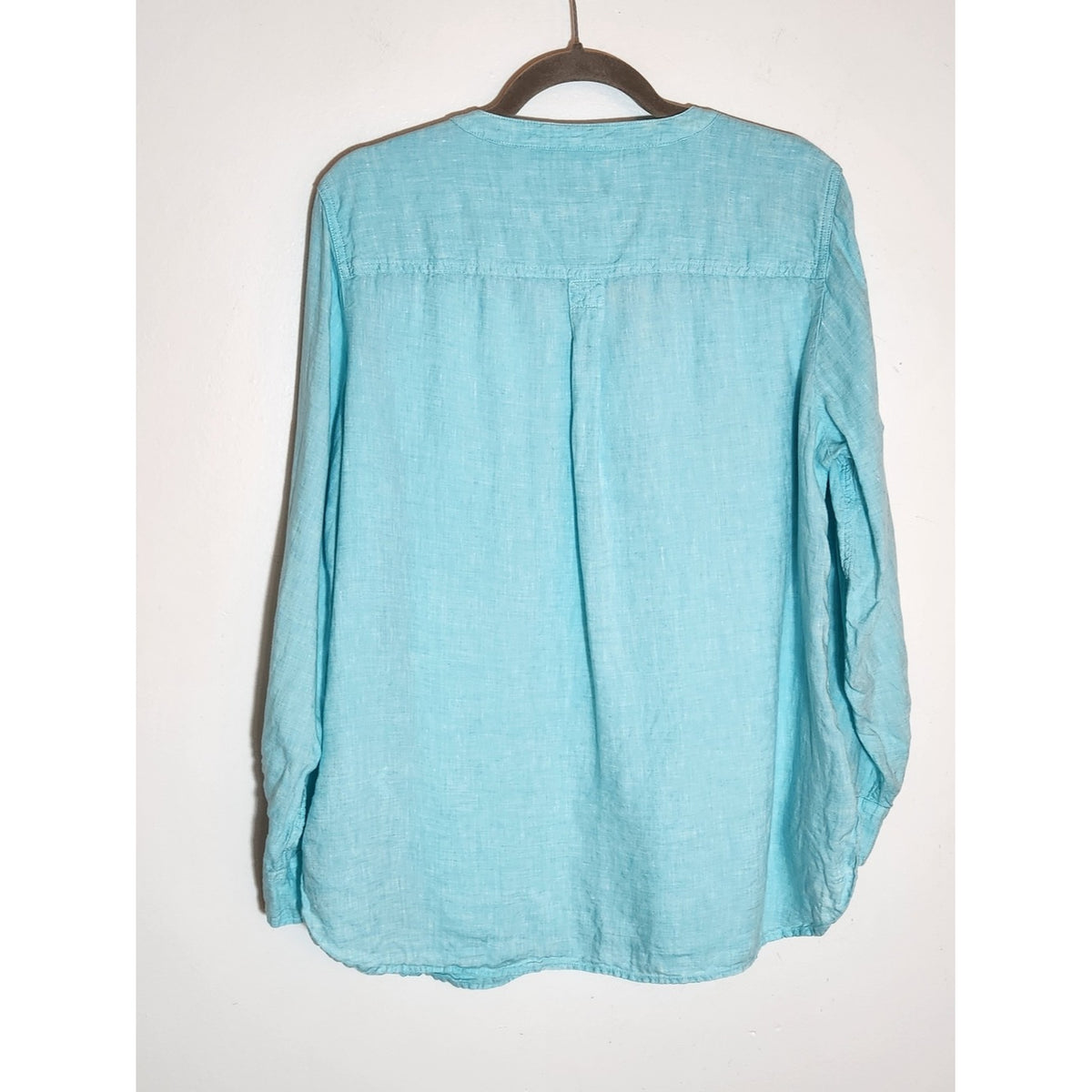 Talbots Half Button-up Aqua Blue Linen Blouse Size 1X