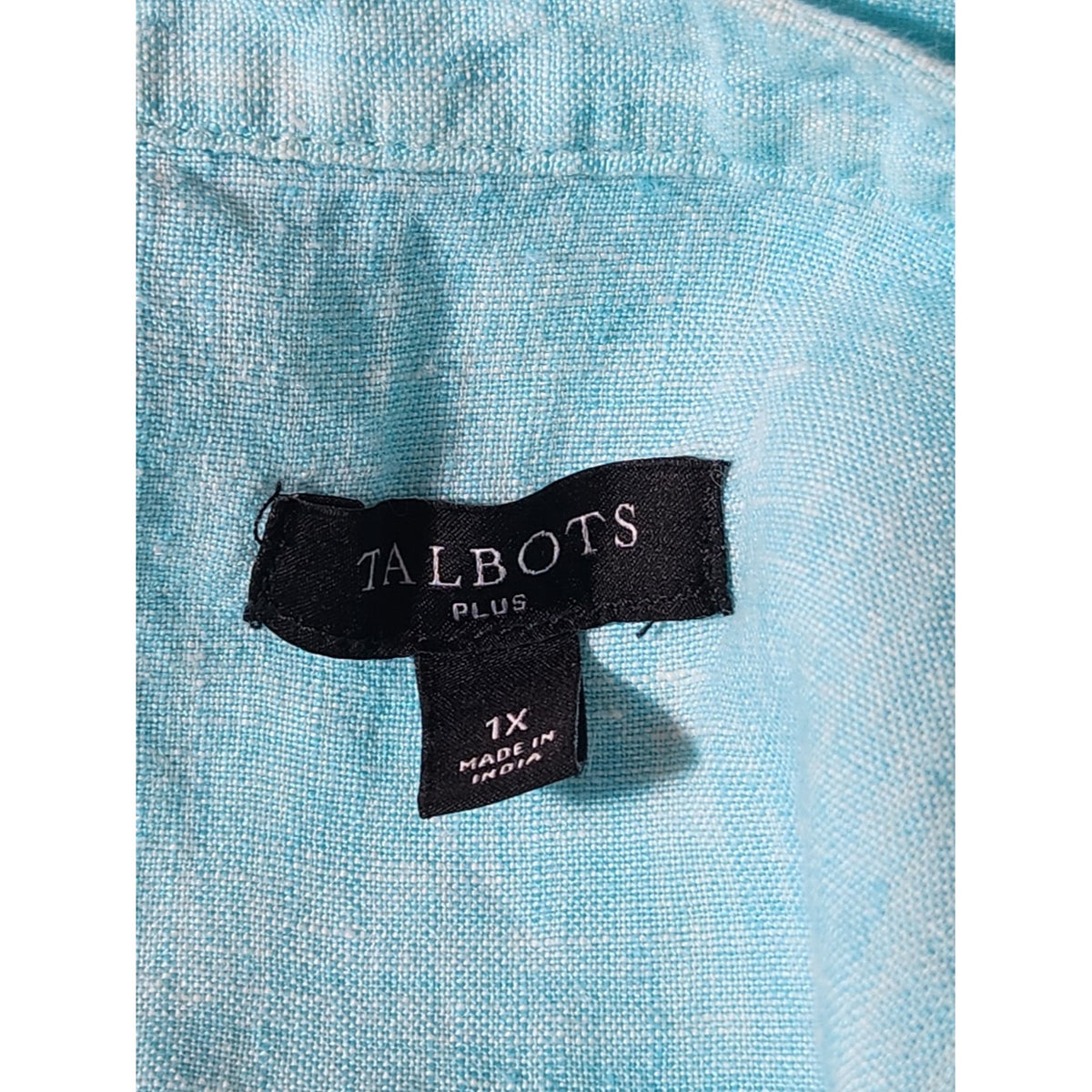 Talbots Half Button-up Aqua Blue Linen Blouse Size 1X