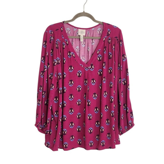 St. John's Bay Magenta Purple Floral Print Blouse Size XXL
