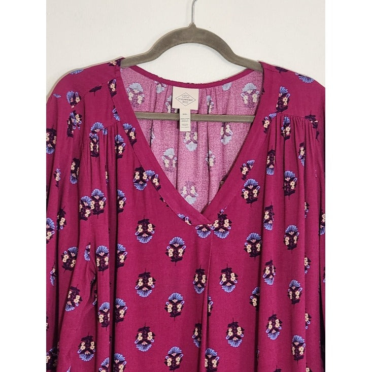 St. John's Bay Magenta Purple Floral Print Blouse Size XXL