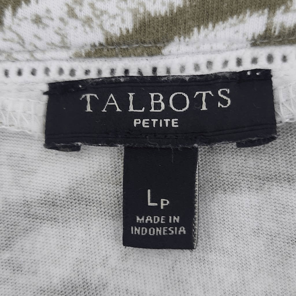 Talbots Green Animal Print Top with Ribbon Detail Size Large Petite