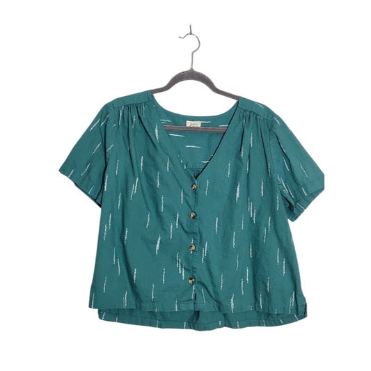 A.N.A Teal Green Print Cropped Button-Up Shirt Size XL