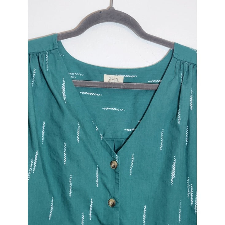 A.N.A Teal Green Print Cropped Button-Up Shirt Size XL