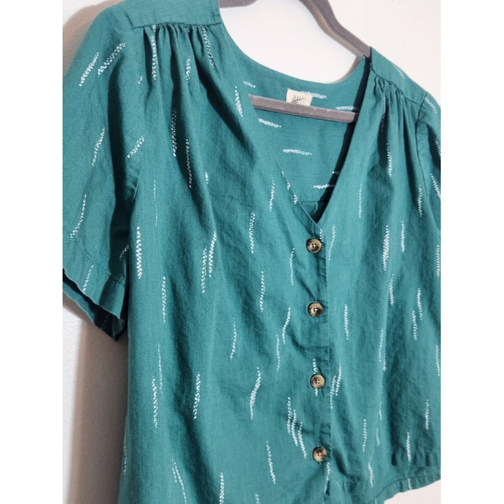 A.N.A Teal Green Print Cropped Button-Up Shirt Size XL