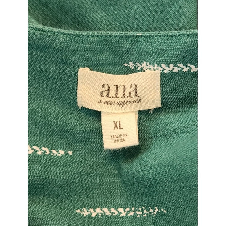 A.N.A Teal Green Print Cropped Button-Up Shirt Size XL