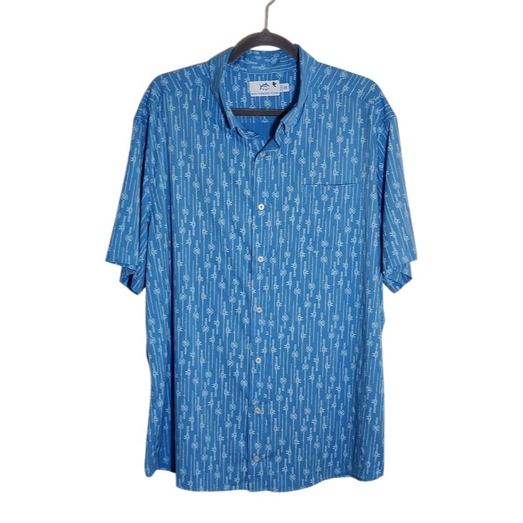 Southern Tide Blue Fishing Rod Print Button Down Shirt Size XXL