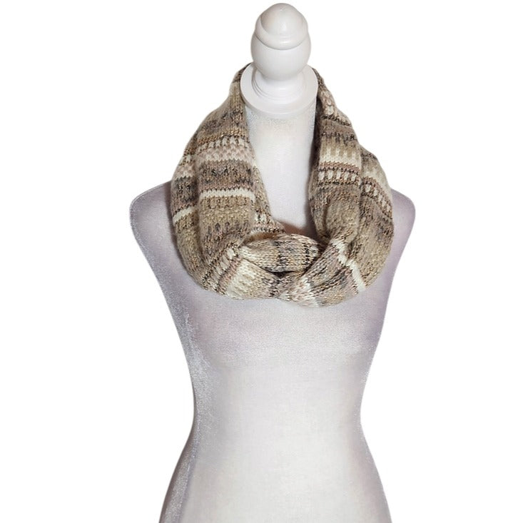 Maurices Cream and Brown Metallic Knit Infinity Scarf One Size