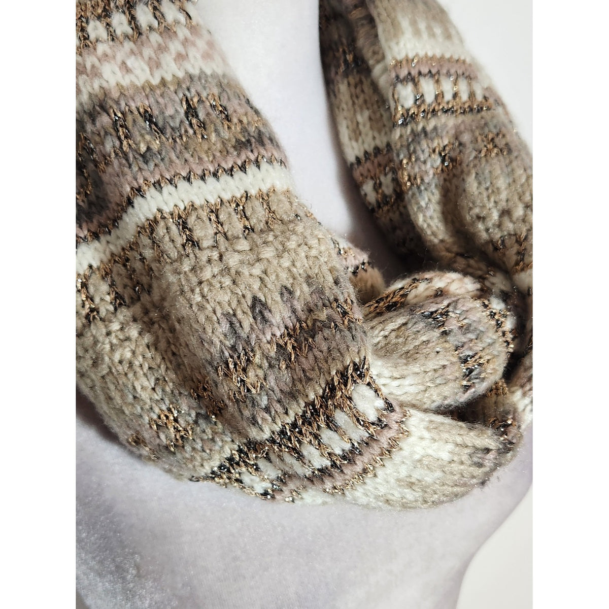 Maurices Cream and Brown Metallic Knit Infinity Scarf One Size