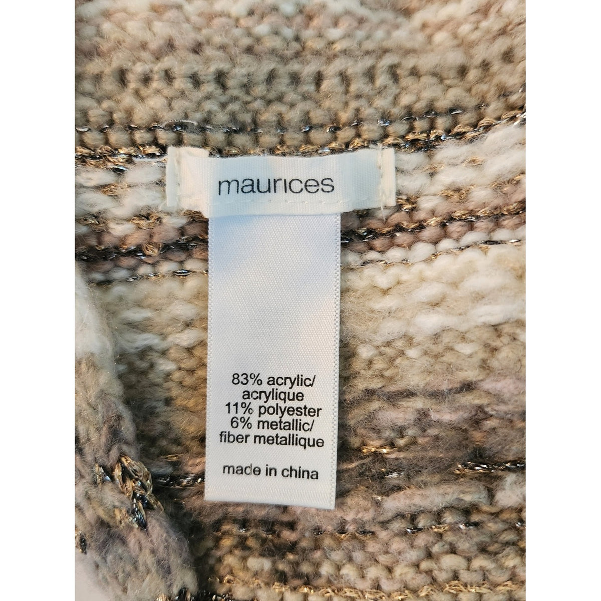 Maurices Cream and Brown Metallic Knit Infinity Scarf One Size