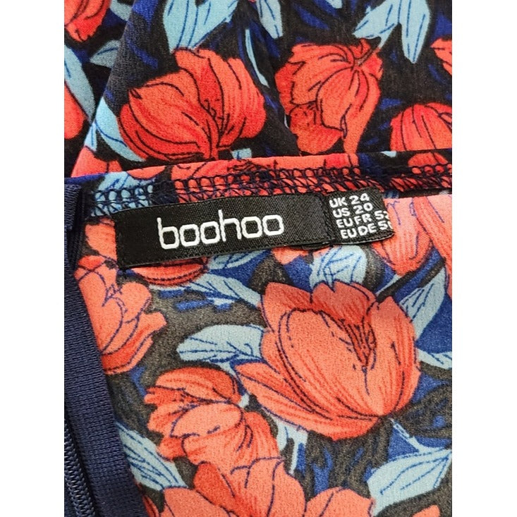 Boohoo Red and Blue Floral Print V-Neck Short Romper Size 20