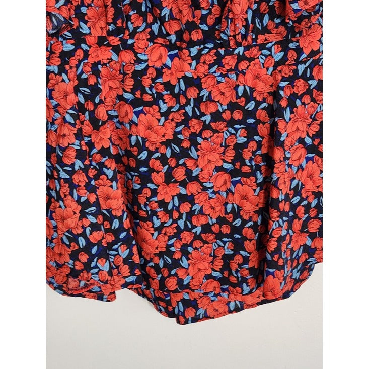 Boohoo Red and Blue Floral Print V-Neck Short Romper Size 20