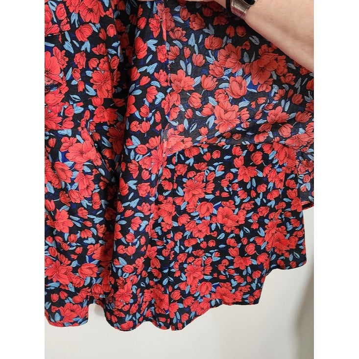 Boohoo Red and Blue Floral Print V-Neck Short Romper Size 20