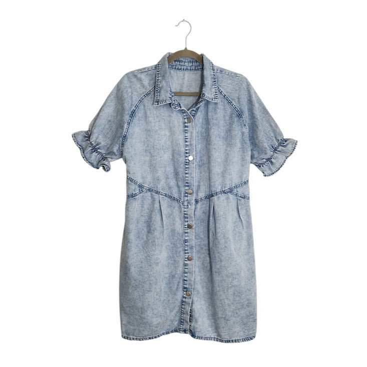 Light Wash Lightweight Denim Button-Up Shirt Dress Size Large Coastal Cowgirl