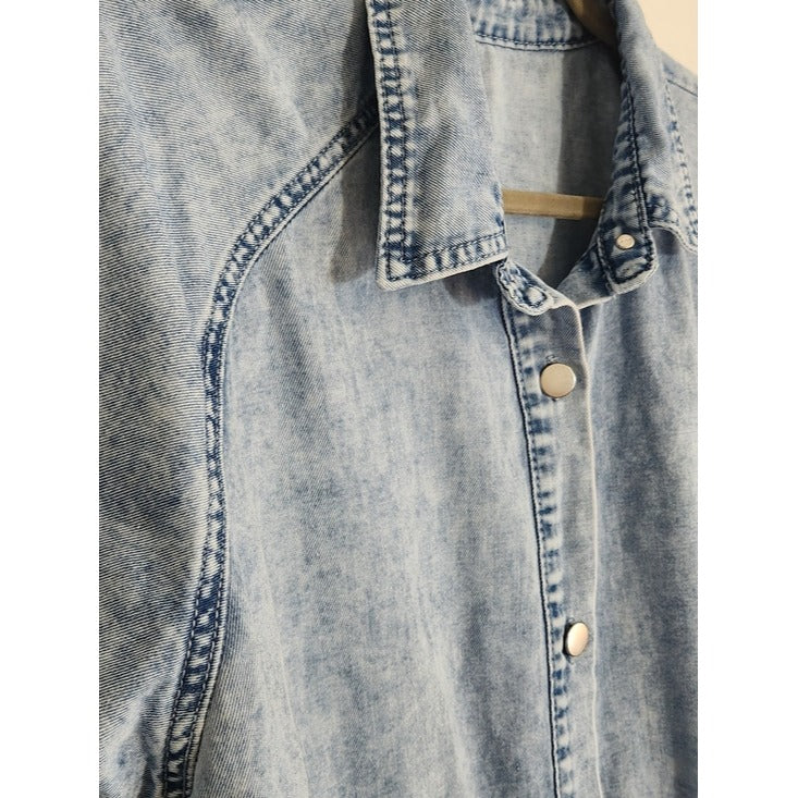 Light Wash Lightweight Denim Button-Up Shirt Dress Size Large Coastal Cowgirl