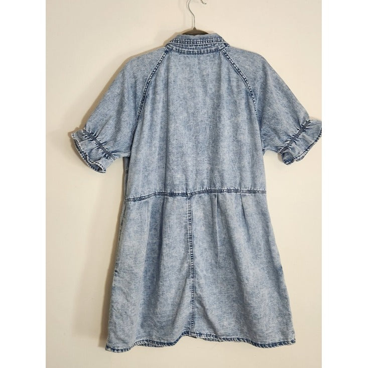 Light Wash Lightweight Denim Button-Up Shirt Dress Size Large Coastal Cowgirl