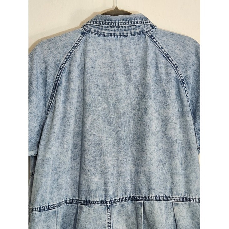 Light Wash Lightweight Denim Button-Up Shirt Dress Size Large Coastal Cowgirl