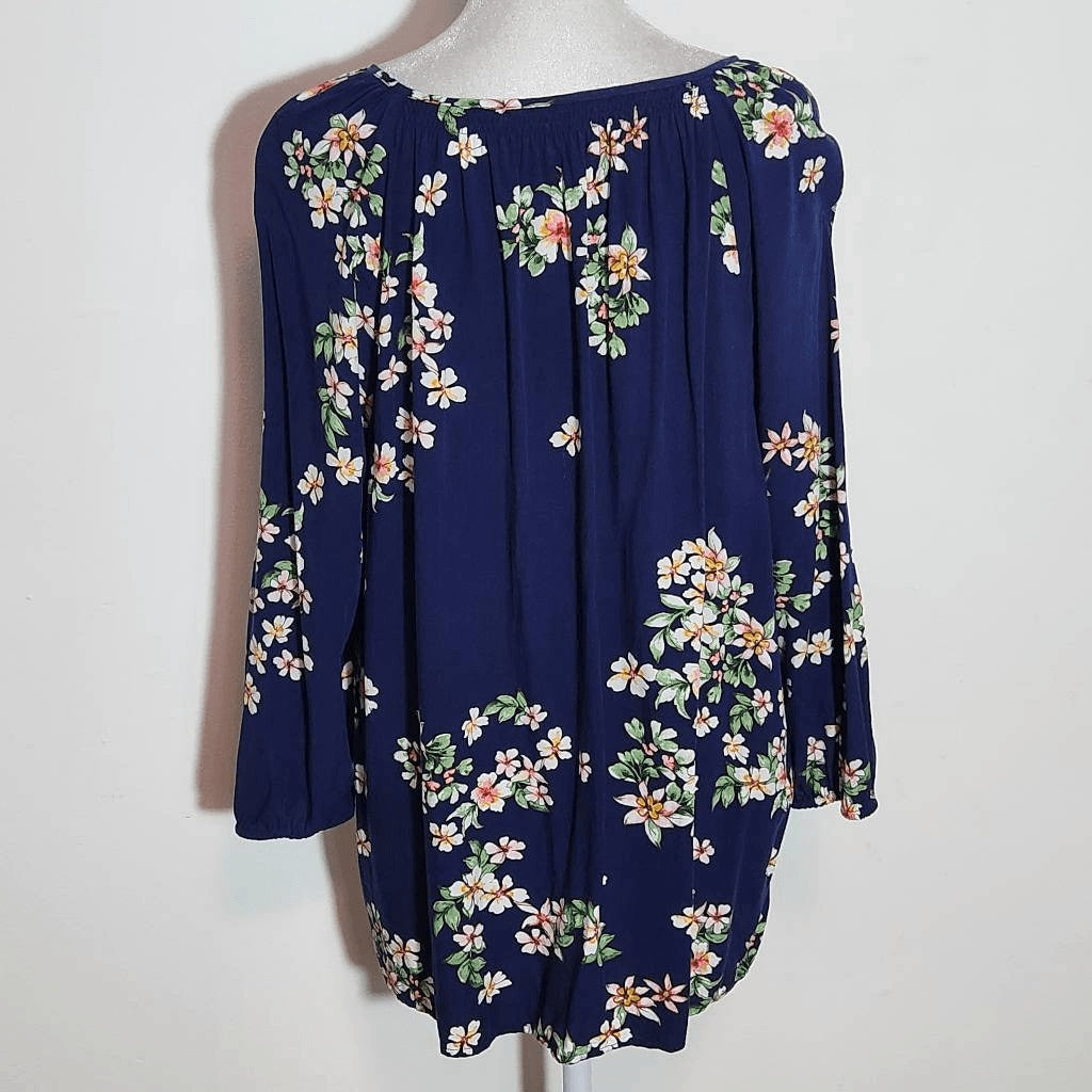 St. John's Bay Navy Floral Blouse Size XL Navy Floral Peasant Blouse
