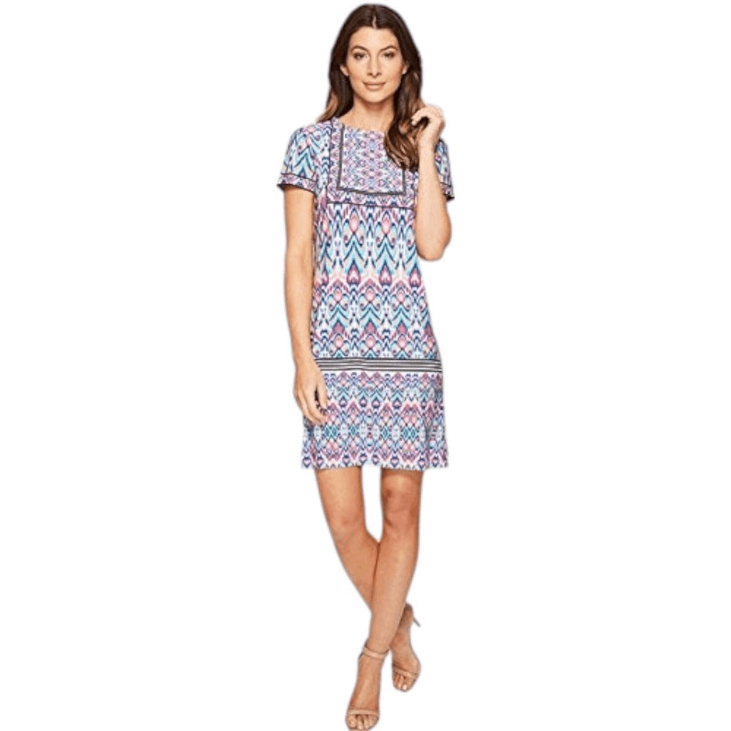 London Times Blue and Pink Mini Shift Dress Size 14 Wedding Guest Dress