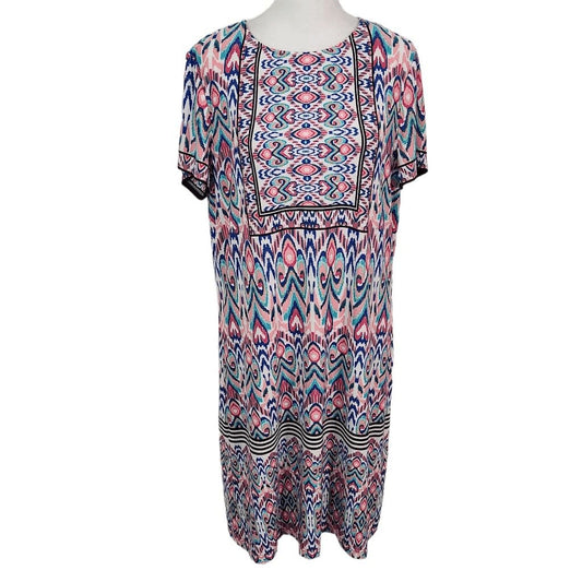 London Times Blue and Pink Mini Shift Dress Size 14 Wedding Guest Dress