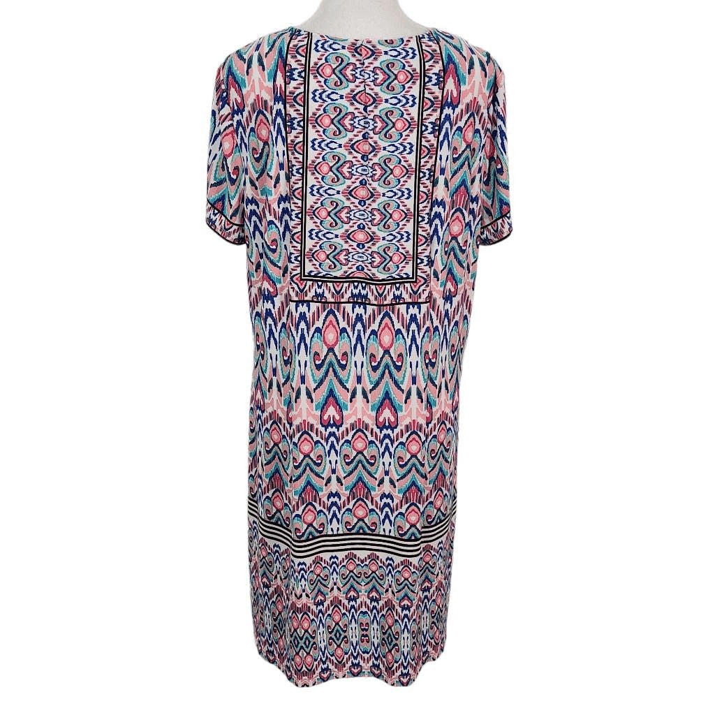 London Times Blue and Pink Mini Shift Dress Size 14 Wedding Guest Dress