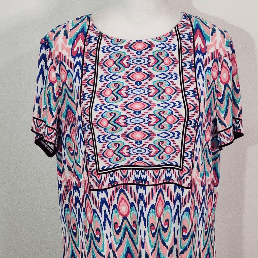 London Times Blue and Pink Mini Shift Dress Size 14 Wedding Guest Dress