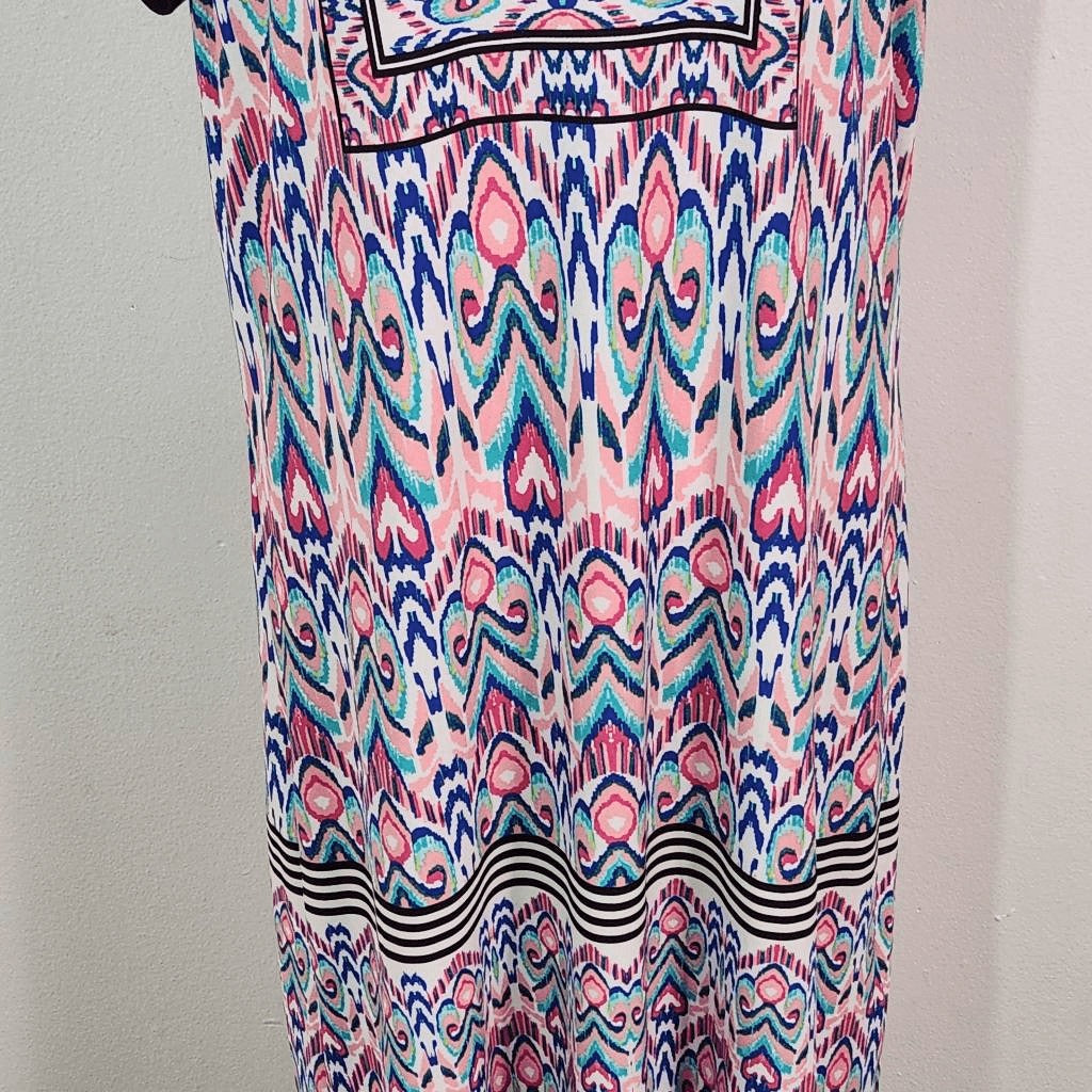 London Times Blue and Pink Mini Shift Dress Size 14 Wedding Guest Dress