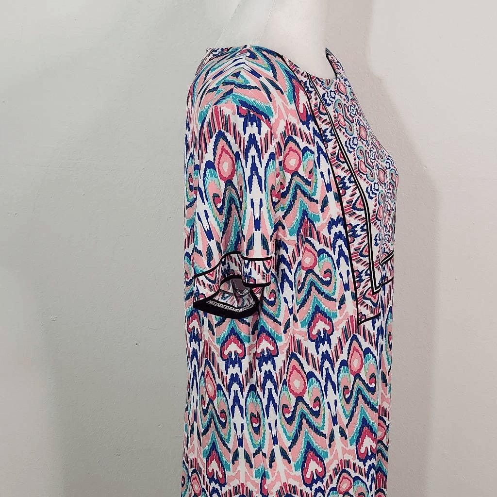 London Times Blue and Pink Mini Shift Dress Size 14 Wedding Guest Dress