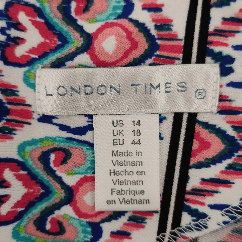 London Times Blue and Pink Mini Shift Dress Size 14 Wedding Guest Dress