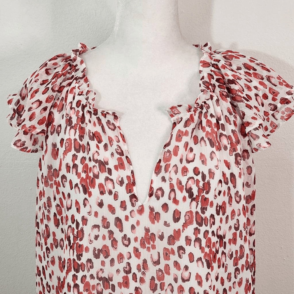 Banana Republic Red Print Blouse Size XS Preppy Red Print Top Ruffle Sleeves