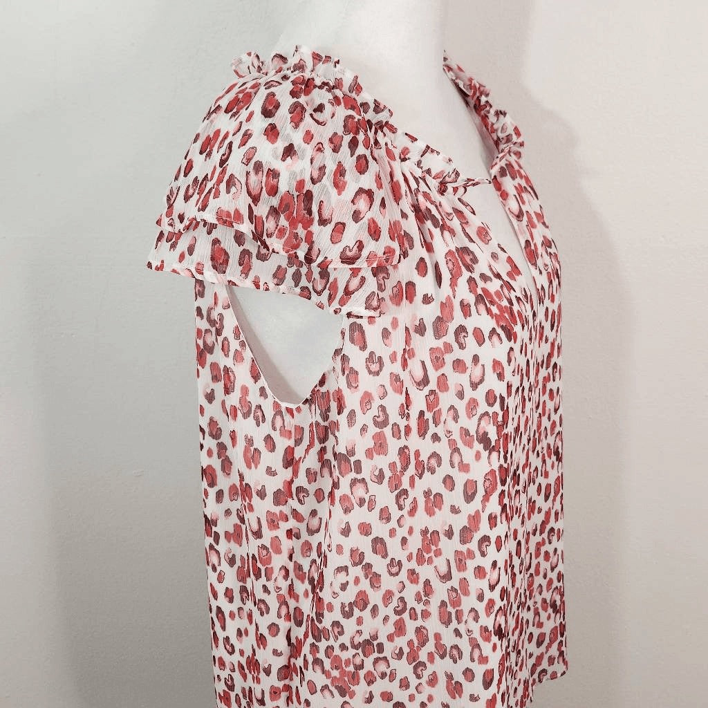 Banana Republic Red Print Blouse Size XS Preppy Red Print Top Ruffle Sleeves