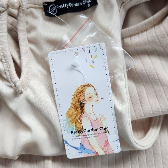 Pretty Garden Chic Cream Ribbed Knit Matching Set Size Small, New