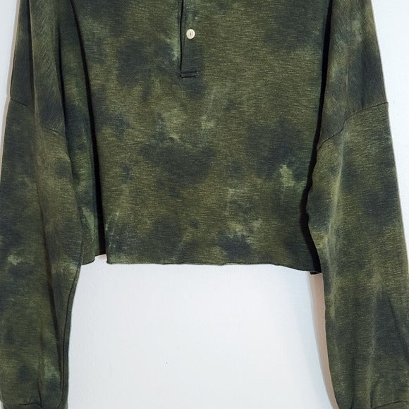 Olivaceous Olive Green Dyed Cropped Polo Sweatshirt Size Medium NWT