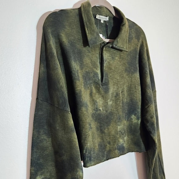Olivaceous Olive Green Dyed Cropped Polo Sweatshirt Size Medium NWT