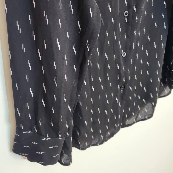 Chelsea & Theodore Black and Cream Print Semi-Sheer Button-Up Blouse Size XXL