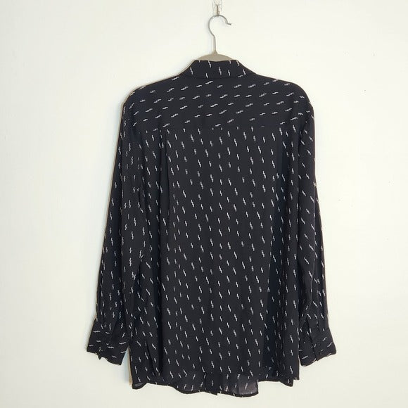 Chelsea & Theodore Black and Cream Print Semi-Sheer Button-Up Blouse Size XXL
