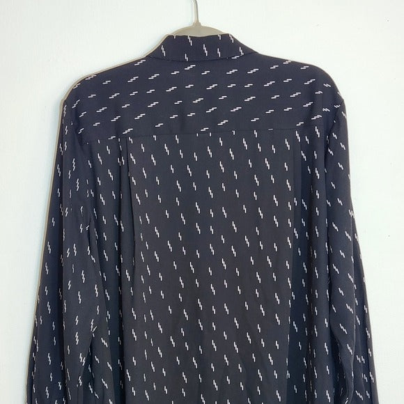 Chelsea & Theodore Black and Cream Print Semi-Sheer Button-Up Blouse Size XXL