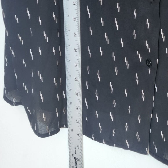 Chelsea & Theodore Black and Cream Print Semi-Sheer Button-Up Blouse Size XXL