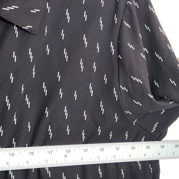 Chelsea & Theodore Black and Cream Print Semi-Sheer Button-Up Blouse Size XXL