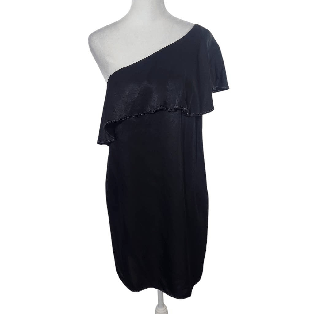 Krisa One Shoulder Black Satin Mini Dress Size XS Krisa Black Dress